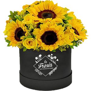Box redondo de girasoles y rosas